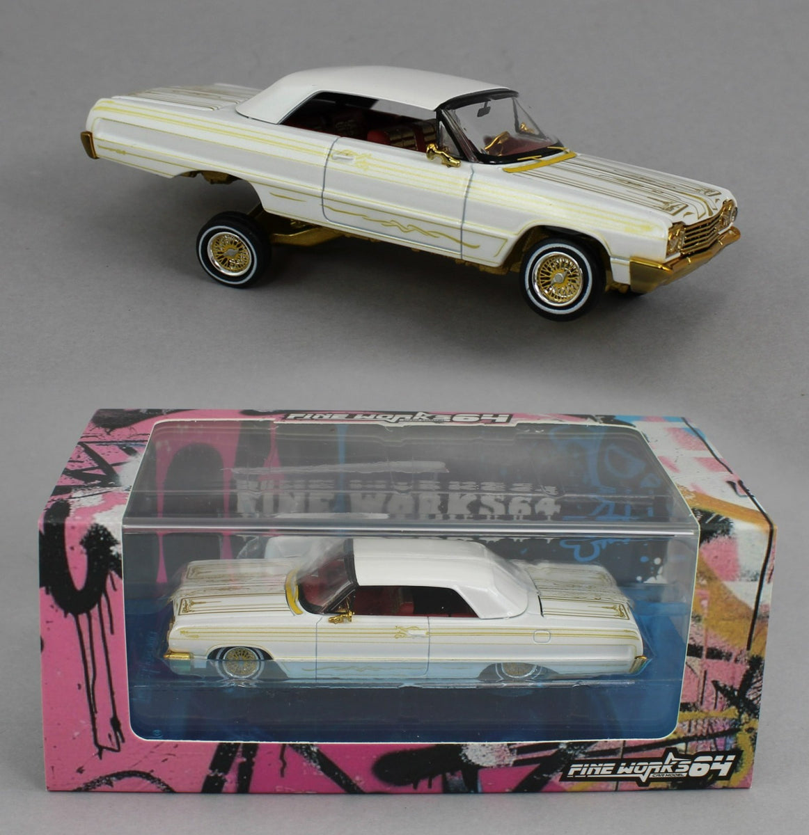 1:64 *FINE WORKS 64* White Chevrolet IMPALA *LOWRIDER* High Detail