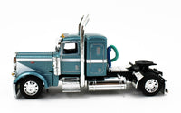 DCP 1:64 *BLUE* Peterbilt 389 w/Utility Dual 28½’ Hay Flatbed Trailers & Load