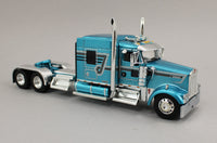 DCP 1:64 *AQUA BLUE* Kenworth 100th W900L 72" Aero Flattop w/Transcraft Stepdeck Trailer