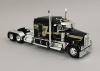 DCP 1:64 *BLACK* Kenworth 100th W900L 72" Aero Flattop w/Transcraft Stepdeck Trailer