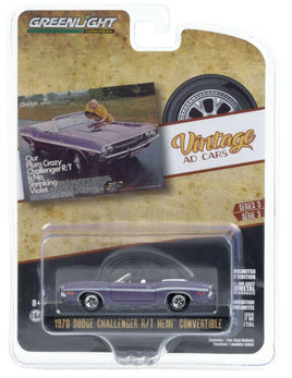 1:64 GreenLight *VINTAGE AD CARS 3* Purple 1970 Dodge Challenger R/T HEMI *NIP*