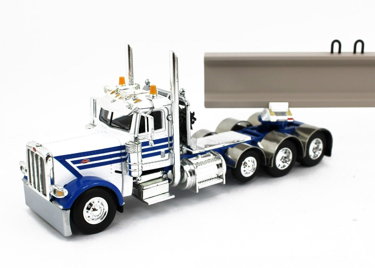 2023 DCP 1:64 *WHITE & BLUE* 389 Peterbilt & ERMC Hydra-Steer BRIDGE BEAM  LOAD