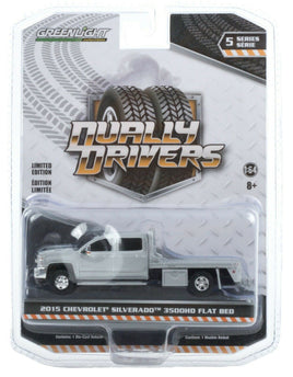 1:64 GreenLight *DUALLY DRIVERS 5* Silver 2018 Chevrolet 3500 Flatbed Truck NIP!