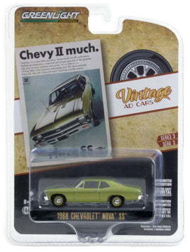 1:64 GreenLight *VINTAGE AD CARS 3* Green 1968 Chevrolet Nova SS *NIP*