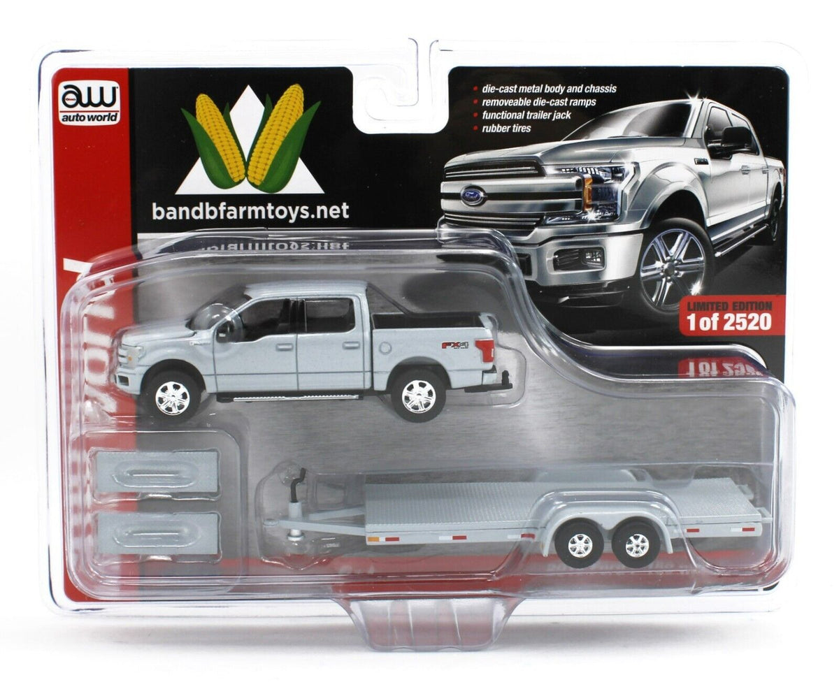 thumbnail image 2 of Auto World 1:64 Scale 2019 Ford F-150 Pickup With Car Trailer | Gray Diecast Model 2 of 2