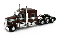 2023 DCP 1:64 *BROWN* Tri-Axle Kenworth W900L Aero Flattop w/LOWBOY & JEEP NIB