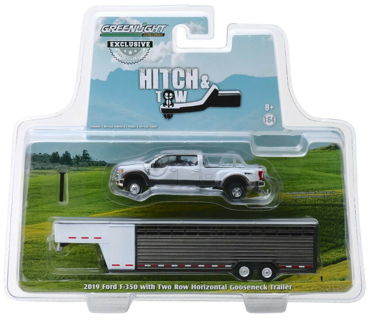 1:64 GreenLight *WHITE* 2019 Ford F350 Dually Pickup w/LIVESTOCK