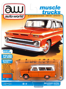 2021 AUTO WORLD 1:64 *PREMIUM 1B* Orange & White 1965 Chevy Suburban NIP!