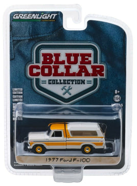 1:64 GreenLight *BLUE COLLAR 5* WHITE 1977 Ford F-100 Pickup w/TOPPER *NIP*