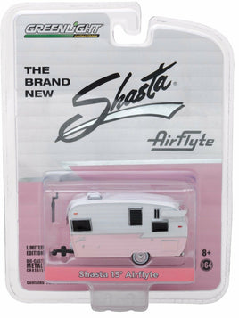 1:64 GreenLight HOBBY EXCLUSIVE PINK & WHITE Shasta Airflyte Camper HITCH & TOW