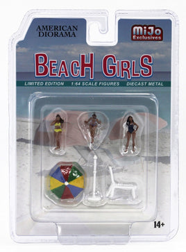 1:64 AMERICAN DIORAMA *DIECAST* 6pc *BEACH GIRLS* Bikini Figure Umbrella NIP