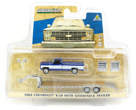 1:64 GreenLight *BLUE & WHITE* 1984 Chevrolet K-20 w/GOOSENECK Flatbed *NIP*
