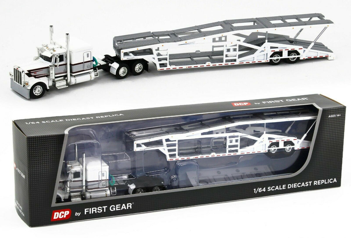 DCP ダイキャストプロモーション 1/64 PETERBILT 389 白 DCP 1/64 White Black Flames Tri-Axle 389 Peterbilt Semi
