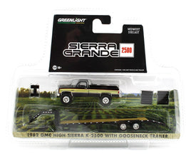 1:64 GreenLight BLACK 1982 GMC Sierra K2500 Pickup w/GOOSENECK TRAILER *NIP*