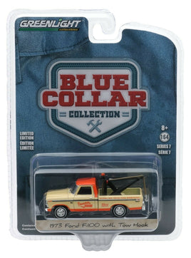 1:64 GreenLight *BLUE COLLAR 7* Yellow & Orange 1973 Ford F-100 Tow Truck *NIP*