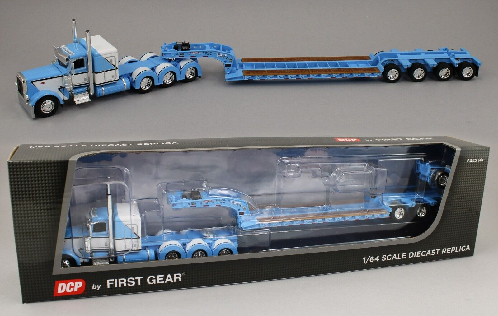 DCP 1:64 *BABY BLUE & WHITE* Tri-Axle Peterbilt 389 48