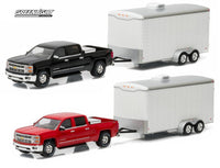 
              1:64 GreenLight HITCH & TOW BLACK & RED 2015 Silverado w/WHITE Enclosed Trailer
            