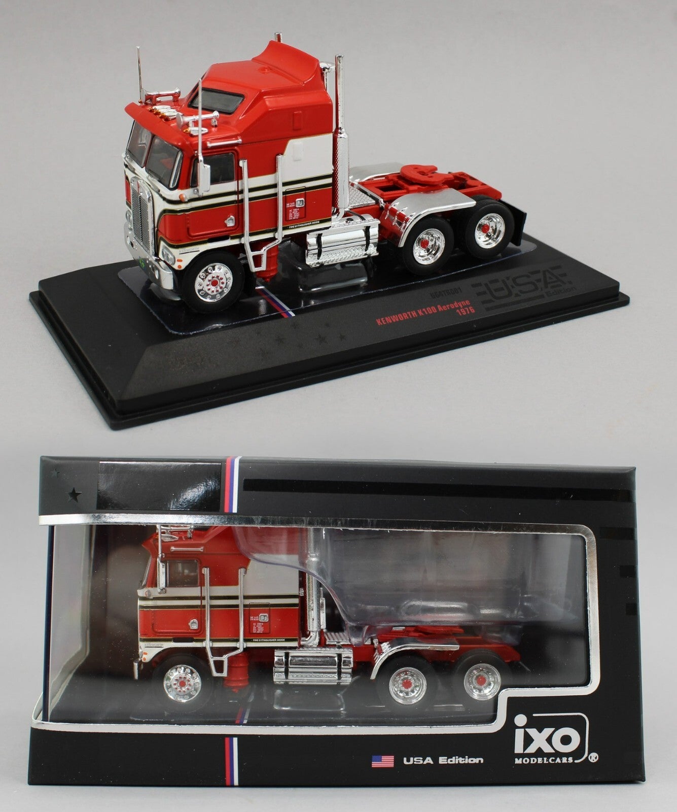 セブンイレブン 冬ギフト カタログ Models IXO 1:64 *RED Aerodyne K100 Kenworth 1976 WHITE* & ミニカー