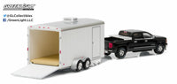 
              1:64 GreenLight HITCH & TOW BLACK & RED 2015 Silverado w/WHITE Enclosed Trailer
            