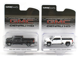 1:64 GreenLight *PAIR* Black & White 2022 GMC Sierra 3500HD Denali DUALLY *NIP*