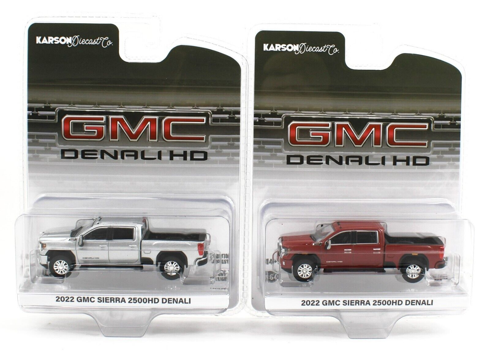 1:64 GreenLight *PAIR* Silver & Red 2022 GMC Sierra 2500HD