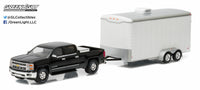 
              1:64 GreenLight HITCH & TOW BLACK & RED 2015 Silverado w/WHITE Enclosed Trailer
            