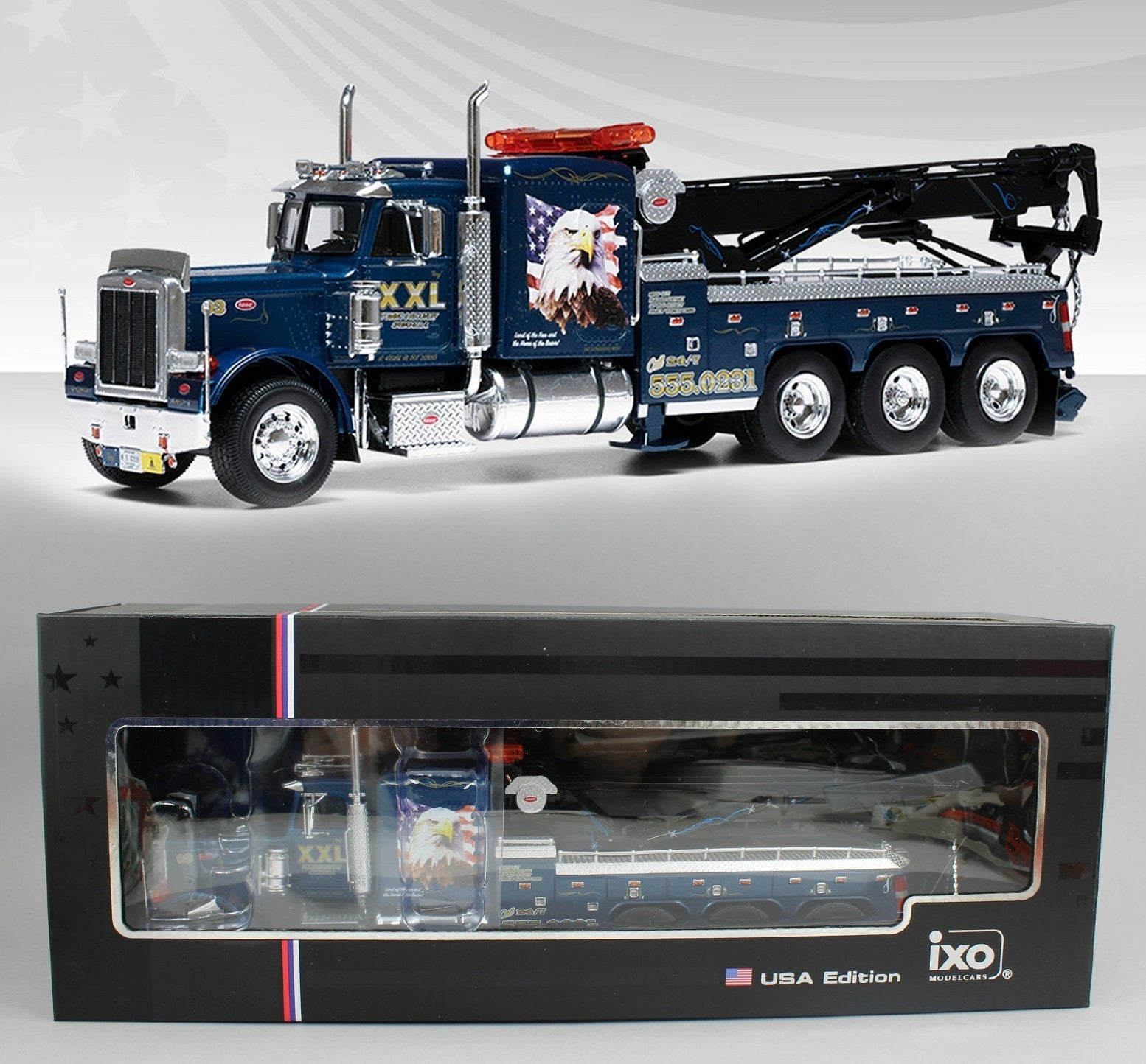1:43 IXO Models *BLUE* 1980 Peterbilt 359 Big Rig WRECKER Tow