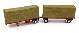 DCP 1:64 *RED* UTILITY Dual 28½ Hay Flatbed Pup Trailers w/HAY LOAD *NEW*