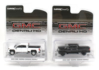 
              1:64 GreenLight *PAIR* White & Black 2022 GMC Sierra 2500HD Denali Pickup *NIP*
            