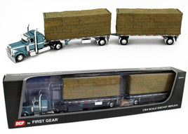 DCP 1:64 *BLUE* Peterbilt 389 w/Utility Dual 28½’ Hay Flatbed Trailers & Load