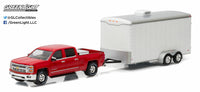 
              1:64 GreenLight HITCH & TOW BLACK & RED 2015 Silverado w/WHITE Enclosed Trailer
            