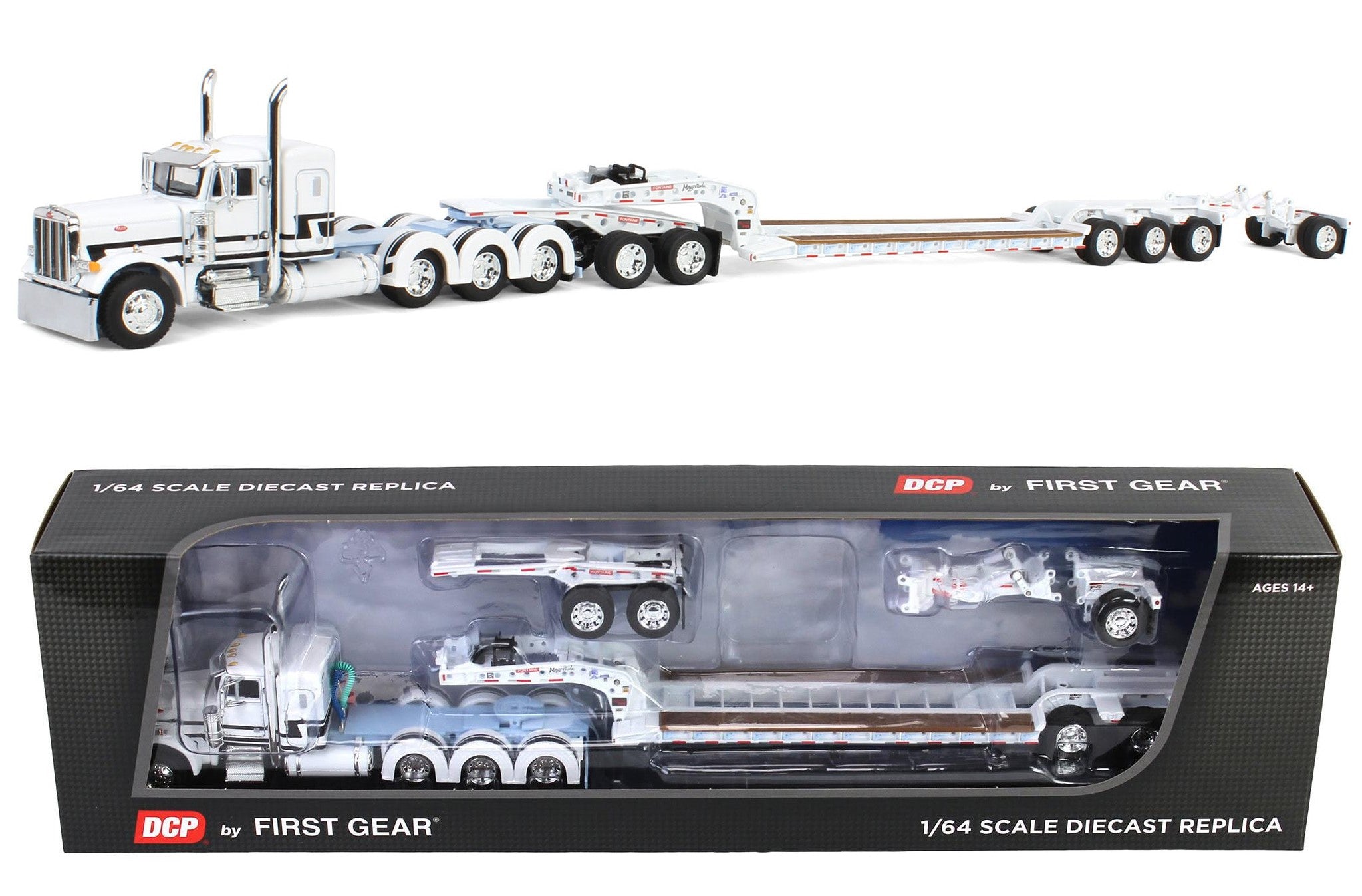 DCP 1:64 *WHITE & BLUE* Peterbilt 379 Tri-Axle w/Magnitude