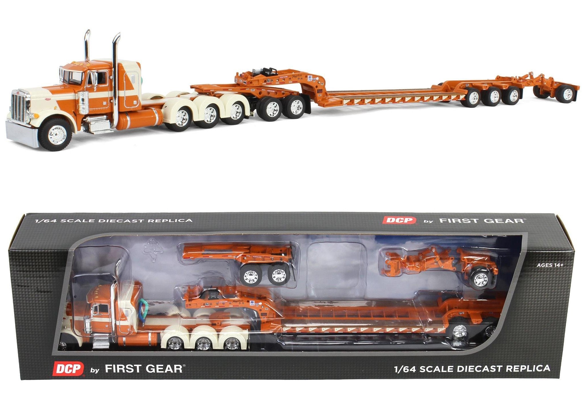 DCP 1:64 *ORANGE & CREAM* Peterbilt 379 Tri-Axle w/Magnitude HEAVY