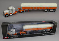 
              DCP 1:64 *WHITE & ORANGE* Peterbilt 379 36" Flattop w/Wilson COVERED WAGON Flatbed
            
