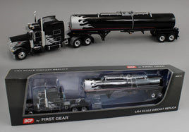 DCP 1:64 *BLACK w/SILVER FLAMES* Peterbilt 389 63" Midroof & Brenner Asphalt Tank Trailer.