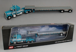 2025 DCP 1:64 *TEAL* Peterbilt 379 48" Flattop Sleeper w/Transcraft Stepdeck Flatbed Trailer
