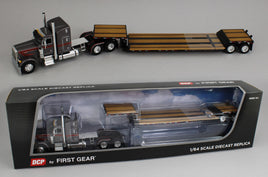 2025 DCP 1:64 *GUN METAL GRAY & BLACK RED* Peterbilt 379 48" Midroof Sleeper w/Fontaine Renegade Lowboy
