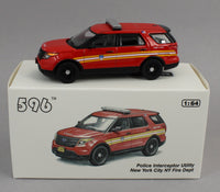 
              1:64 *DIECAST* 596 New York Fire Dept FDNY Police Car Ford Interceptor SUV *NIB*
            