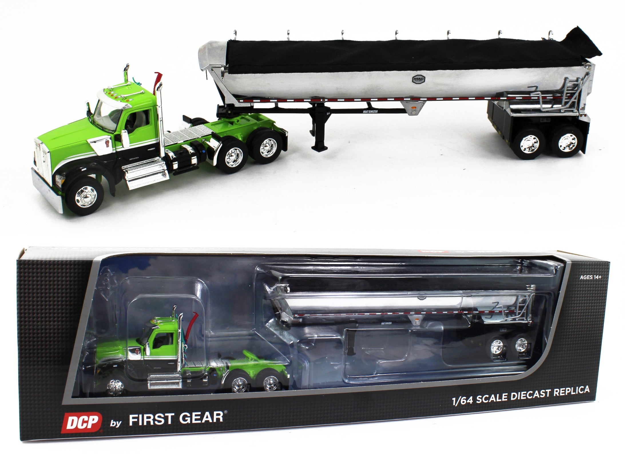 DCP 1:64 *GREEN & BLACK* Kenworth W990 Day Cab & CHROME MAC End