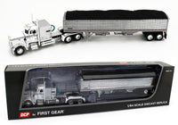 
              DCP 1:64 *WHITE* Peterbilt 359 Mercury Sleeper & Chrome Wilson Grain Trailer NIB
            