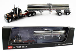 1:64 DCP *BLACK* Peterbilt 379 36" Flattop w/Walker Spread-Axle MILK TANKER Trailer