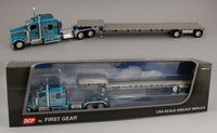 
              DCP 1:64 *AQUA BLUE* Kenworth 100th W900L 72" Aero Flattop w/Transcraft Stepdeck Trailer
            