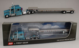 DCP 1:64 *AQUA BLUE* Kenworth 100th W900L 72" Aero Flattop w/Transcraft Stepdeck Trailer