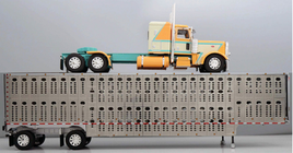 2026 DCP 1:64 *PEACH & TEAL* Peterbilt 389 48"Flattop Semi w/Wilson Livestock Trailer