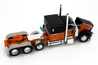 
              DCP 1:64 *BLACK & ORANGE* Peterbilt 389 63" Flattop with Drop Down Tri-Axle NEW
            