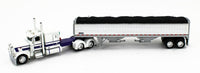 
              2023 DCP 1:64 *WHITE & PURPLE* Peterbilt 389 63" Flattop w/WILSON GRAIN TRAILER
            