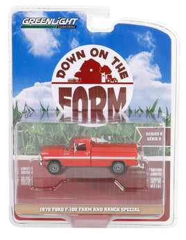 1:64 GreenLight *DOWN ON THE FARM 8* Red 1970 Ford F-100 Farm Special Pickup NIP