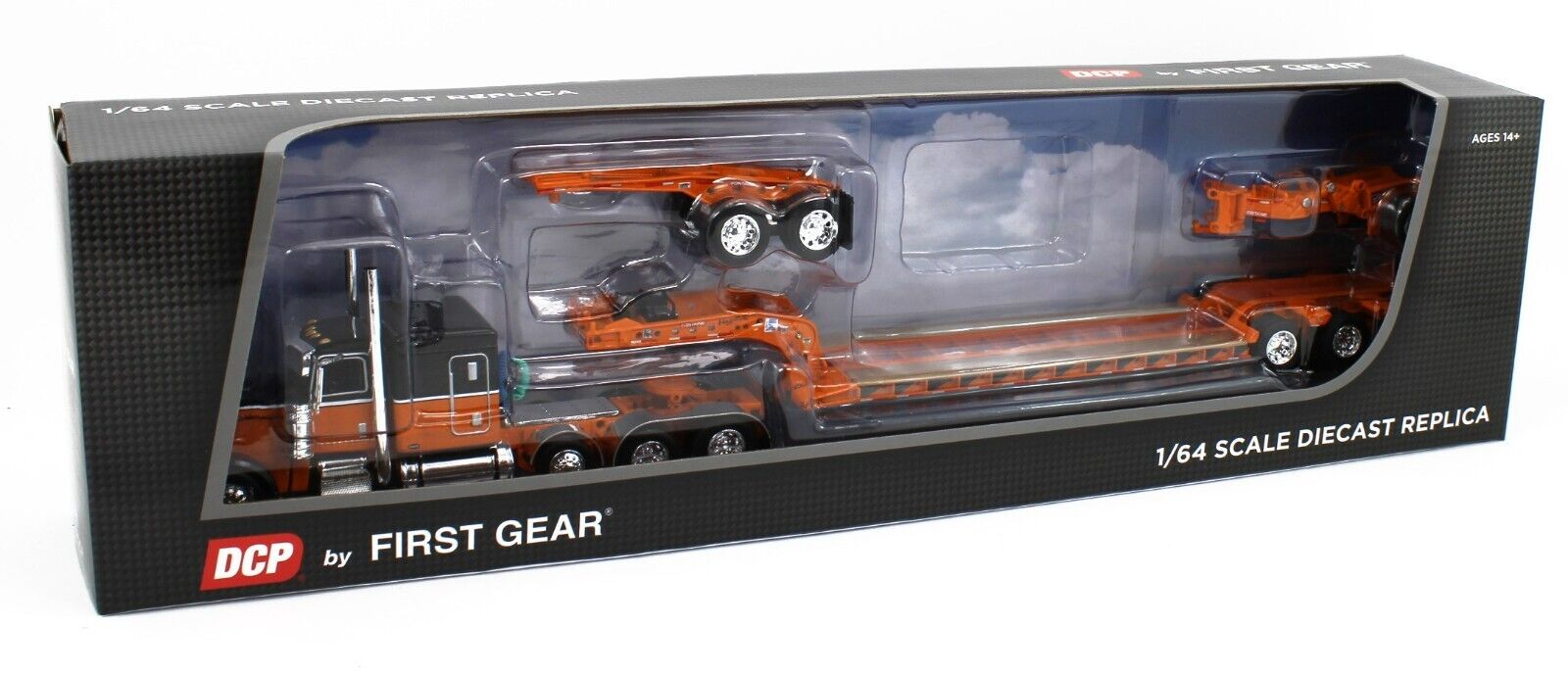 DCP 1:64 *BLACK & ORANGE* Peterbilt 389 Tri-Axle w/Magnitude HEAVY