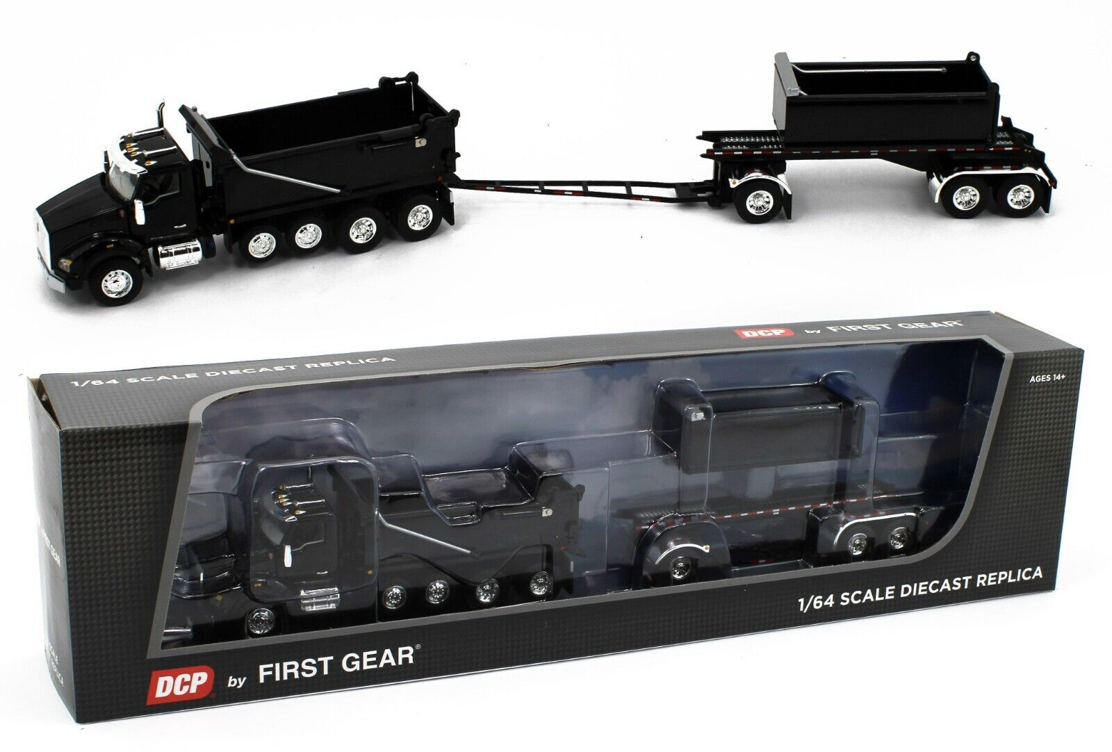 2022 DCP 1:64 *BLACK* Kenworth T880 Rogue Dump Truck & Transfer Dump  Trailer NIB