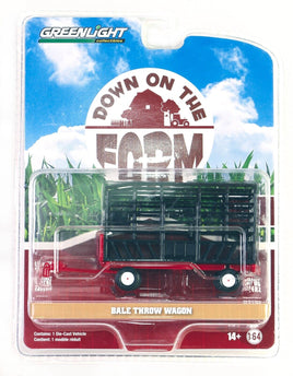 1:64 GreenLight *DOWN ON THE FARM 8* Black & Red BALE THROW HAY WAGON NIP!